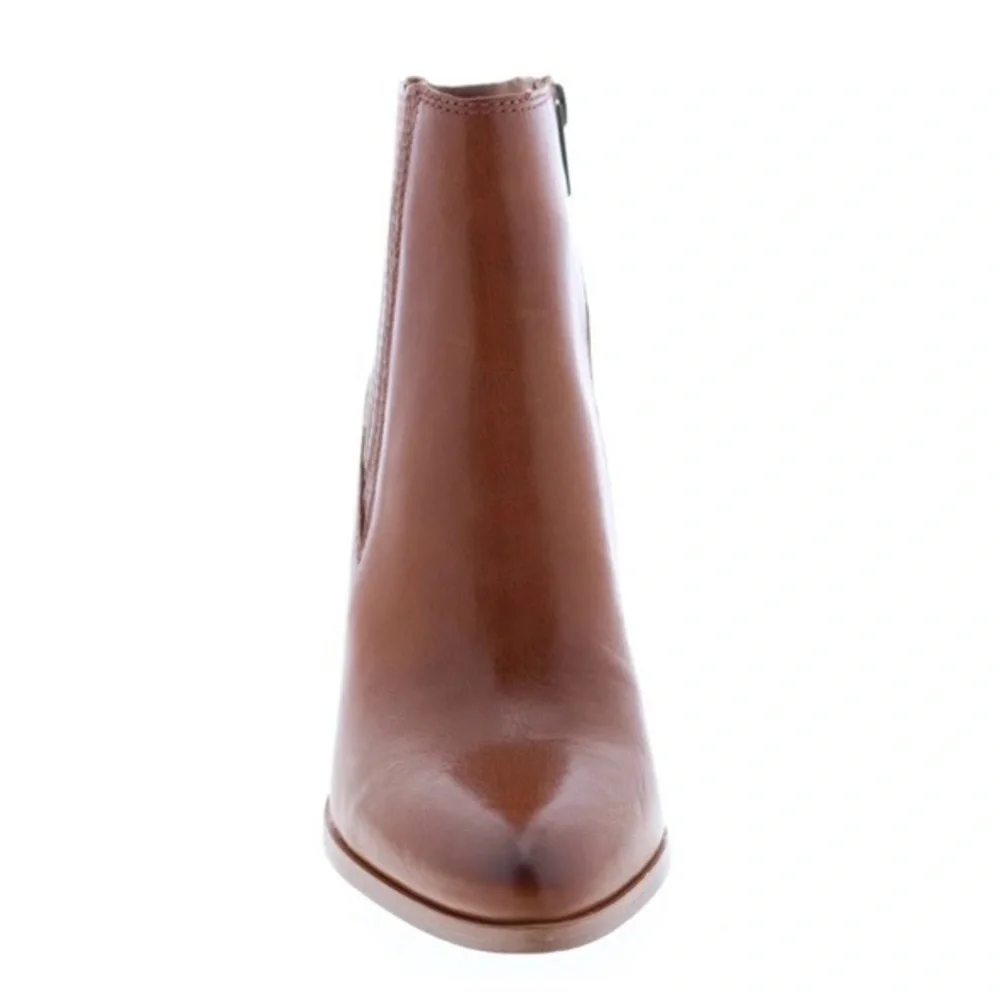 New FRYE Remy Chelsea Saddle Brown Leather 4" Heel Zipper Ankle Bootie Boots 7M - Picture 3 of 10